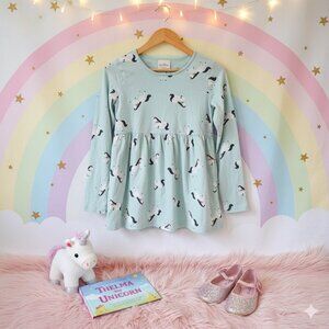 Hanna Andersson Unicorn Popover Dress | Mint Long Sleeves | Size 12 / 150 cm